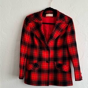 Red and Black Plaid Blazer